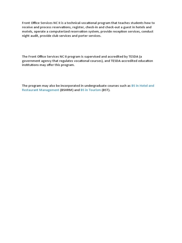 Front Office Services NC II PDF