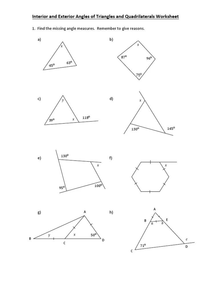 Interior and Exterior Angles Worksheet PDF