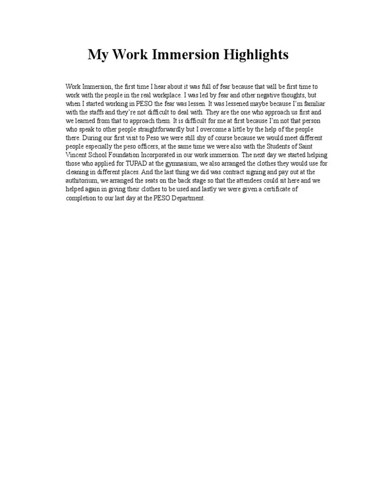 Work Immersion Experience PDF