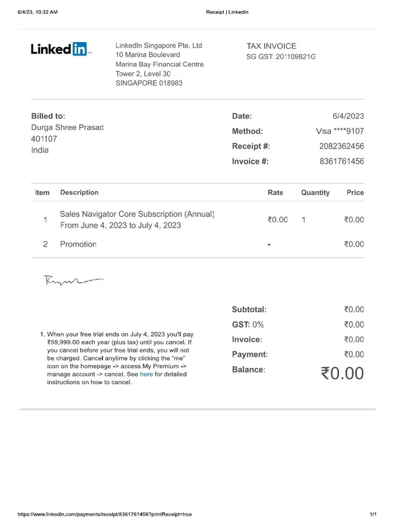 DSP Sales Navigator Invoice PDF