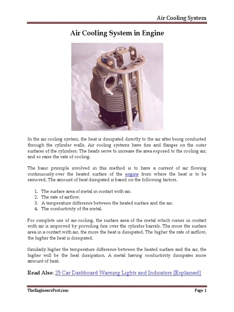 Air Cooling System PDF Vehicle Technology Physical Sciences