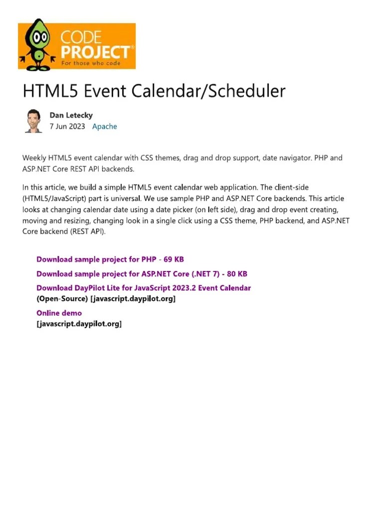 HTML5 Event Calendar Scheduler PDF