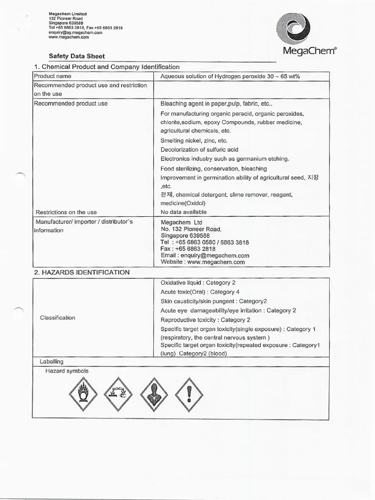 MSDS Hydrogen Peroxide PDF