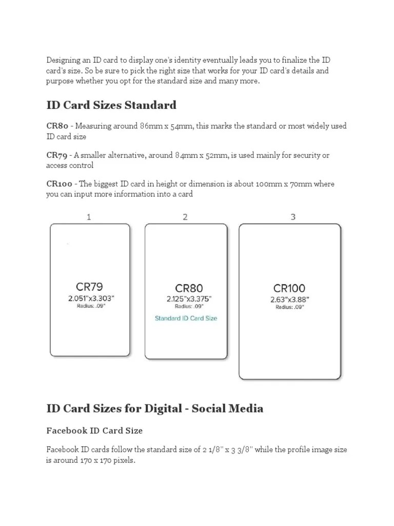 ID Card Sizes PDF Identity Document Printer