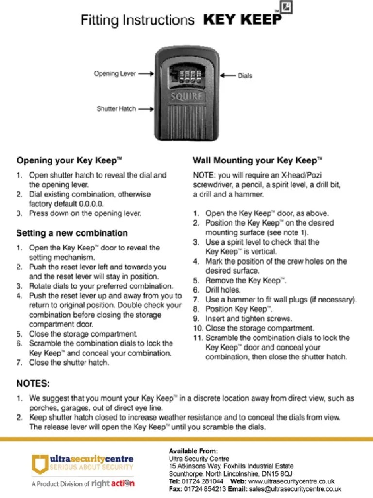 Squire Key Keep 2 Push Pad User Guide PDF