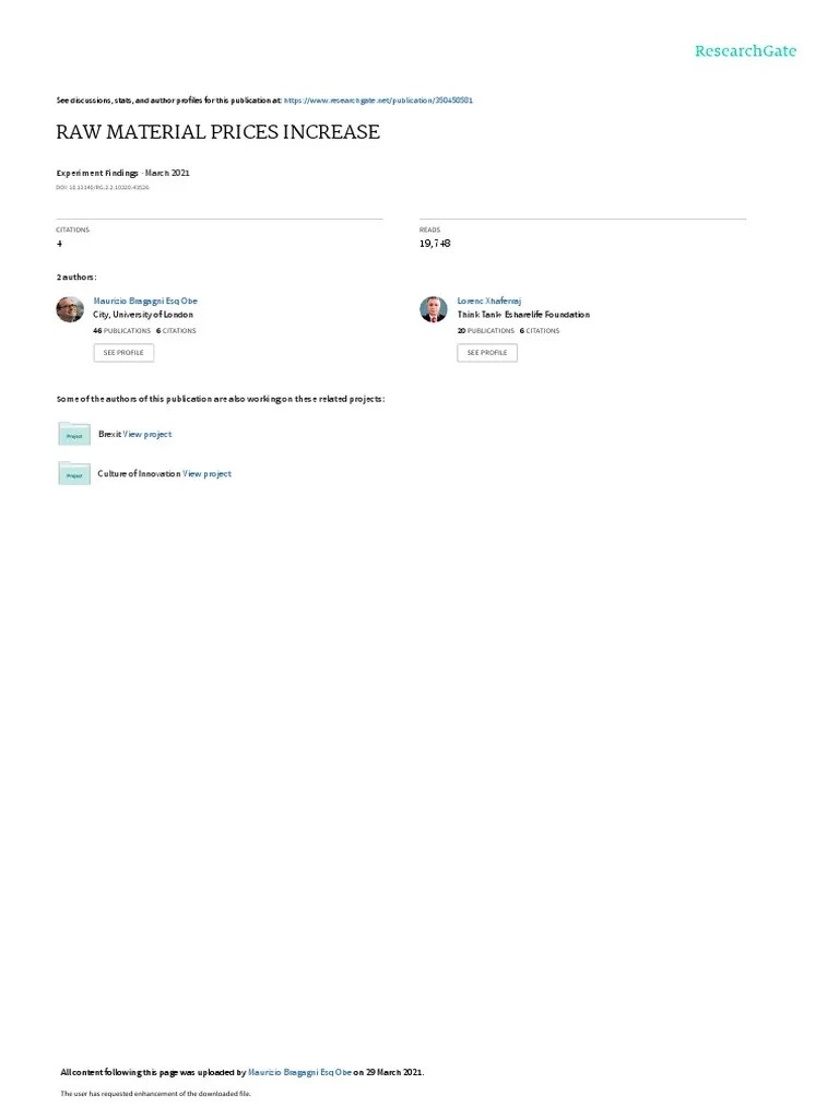 Raw Material Prices Increase March 2021 PDF Inflation Prices