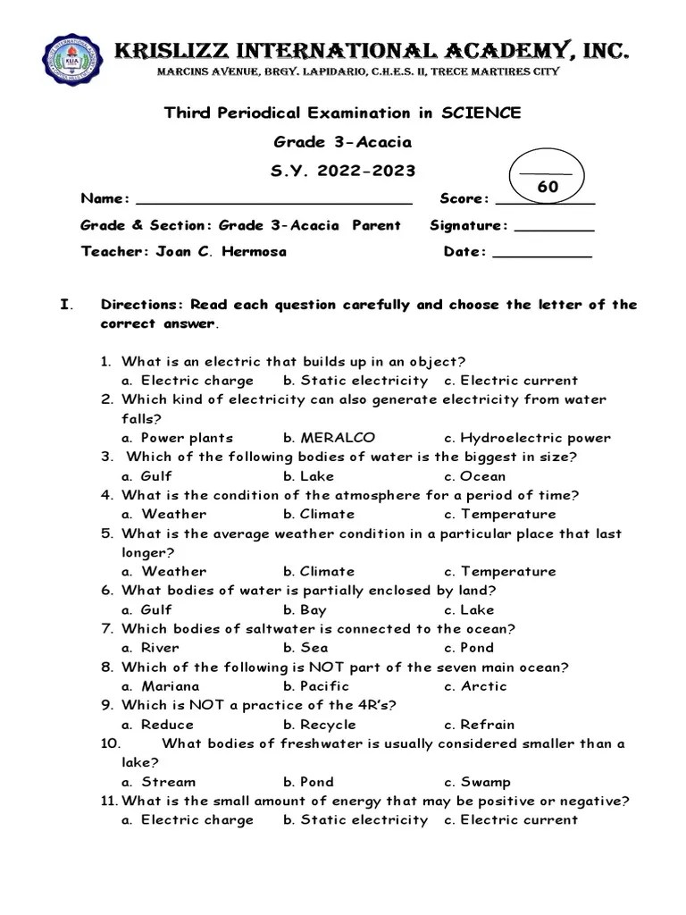 Final Exam Science 3 PDF Stream Water