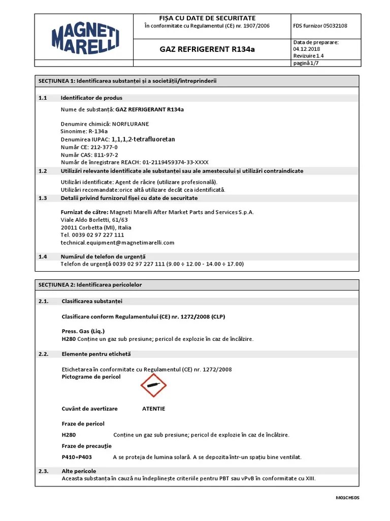 007950014280 (Material Safety Data Sheet) Refrigerant R134a 4.12.