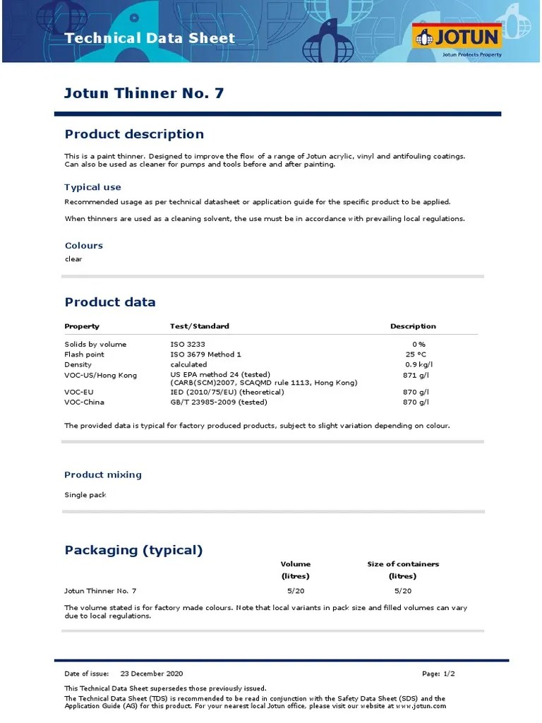TDS¤561¤Jotun Thinner No. 7¤Euk¤GB PDF Paint Physical Sciences