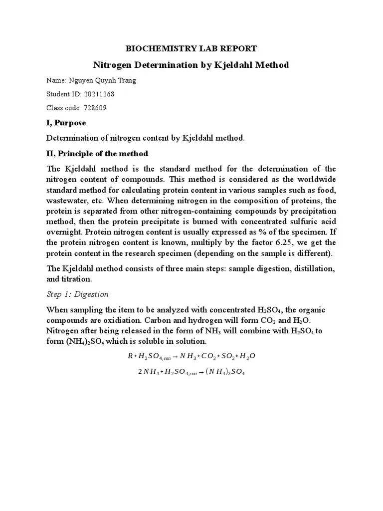 Nitrogen Determination by Kjeldahl Method PDF Ammonia Analytical