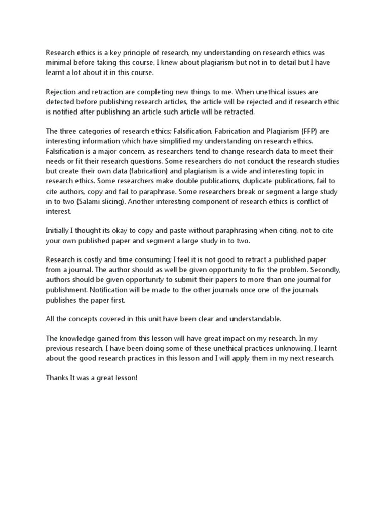 Reflection On Research Ethics PDF