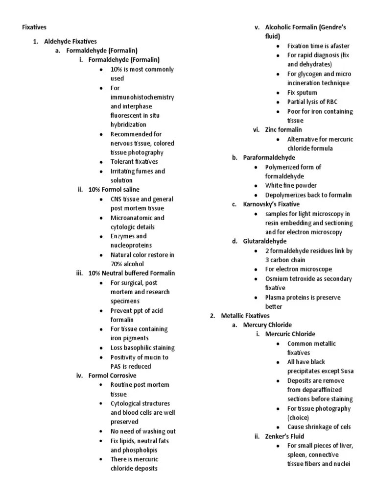 Fixatives PDF Fixation (Histology) Staining