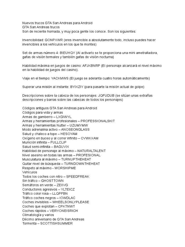 Nuevos Trucos GTA San Andreas Para Android PDF