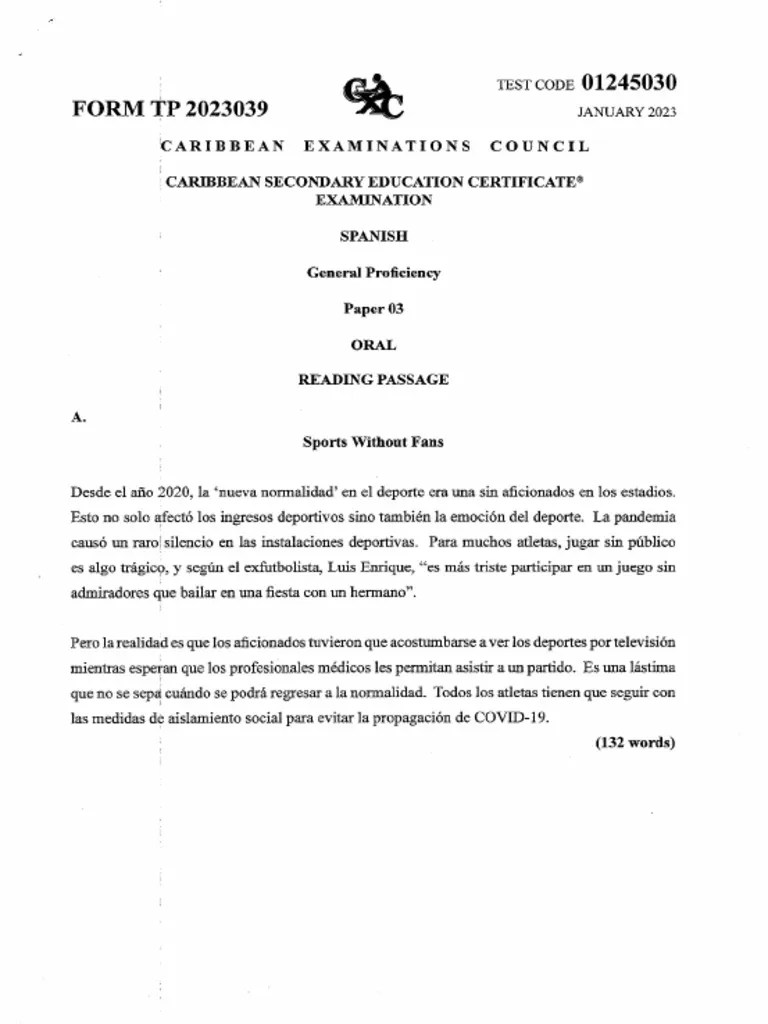 SPANISH CSEC Oral Reading Passages January 2023 PDF