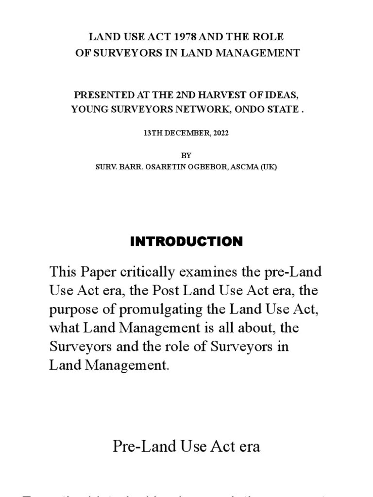 Land Use Act 1978 and The Role of Surveyors in Land Magt PDF
