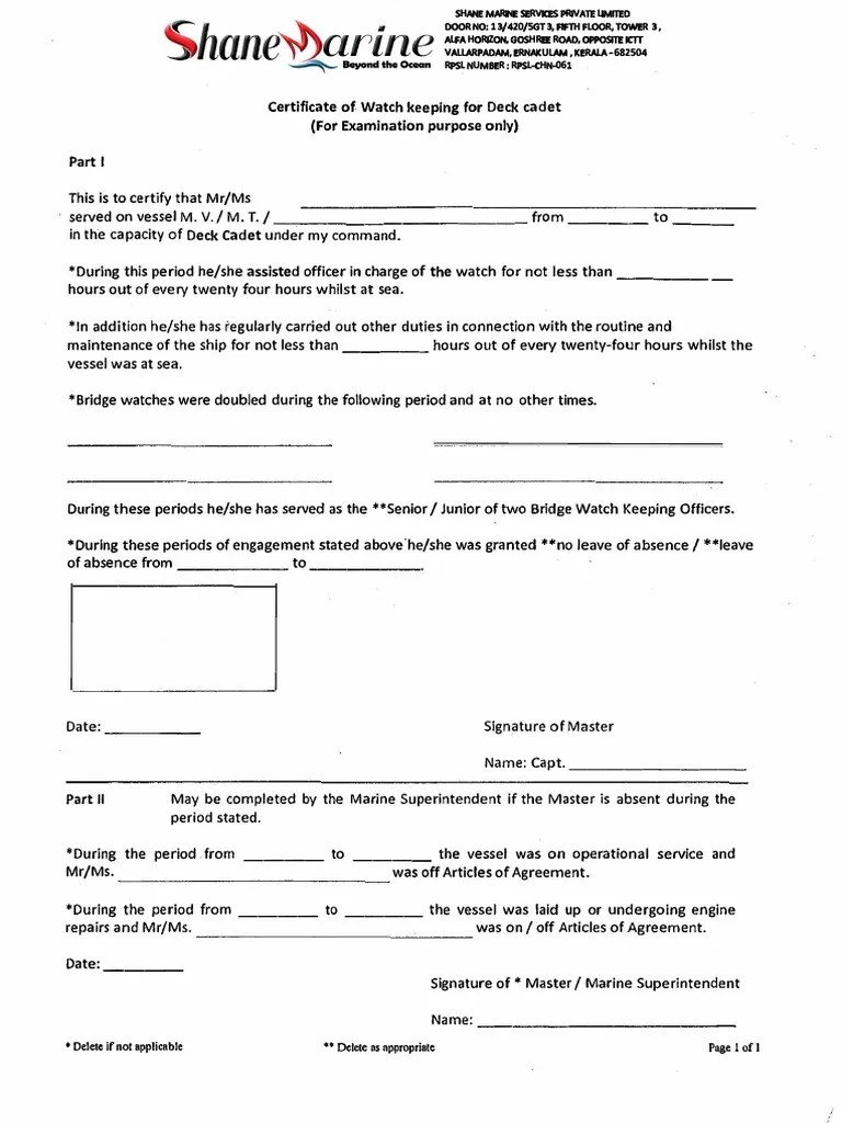 Certificate of Watch keeping for Navigational Officers PDF Ships