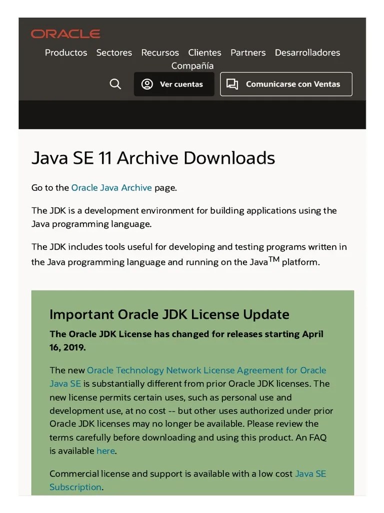 Java SE 11 Archive Downloads Important Oracle JDK License Update