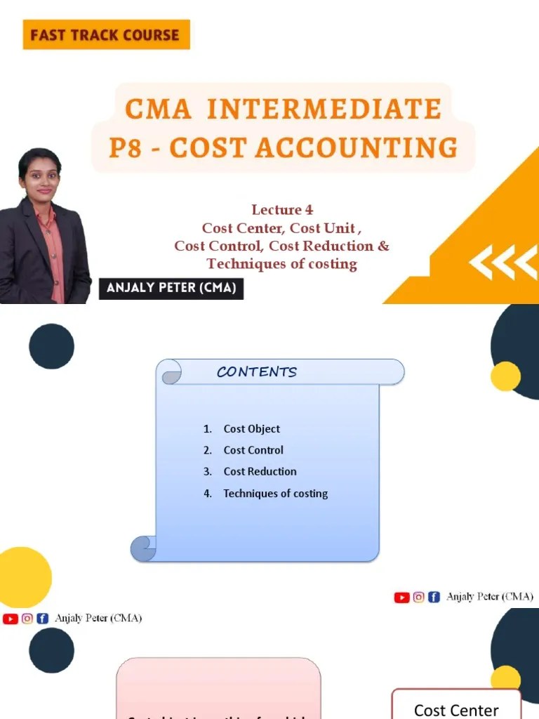 4 Cost Centre, Cost Unit, Cost Control & Cost Reduction CMA Inter PDF
