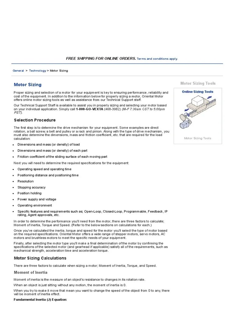 SERVO Motor Sizing Calculations PDF Electric Motor Torque