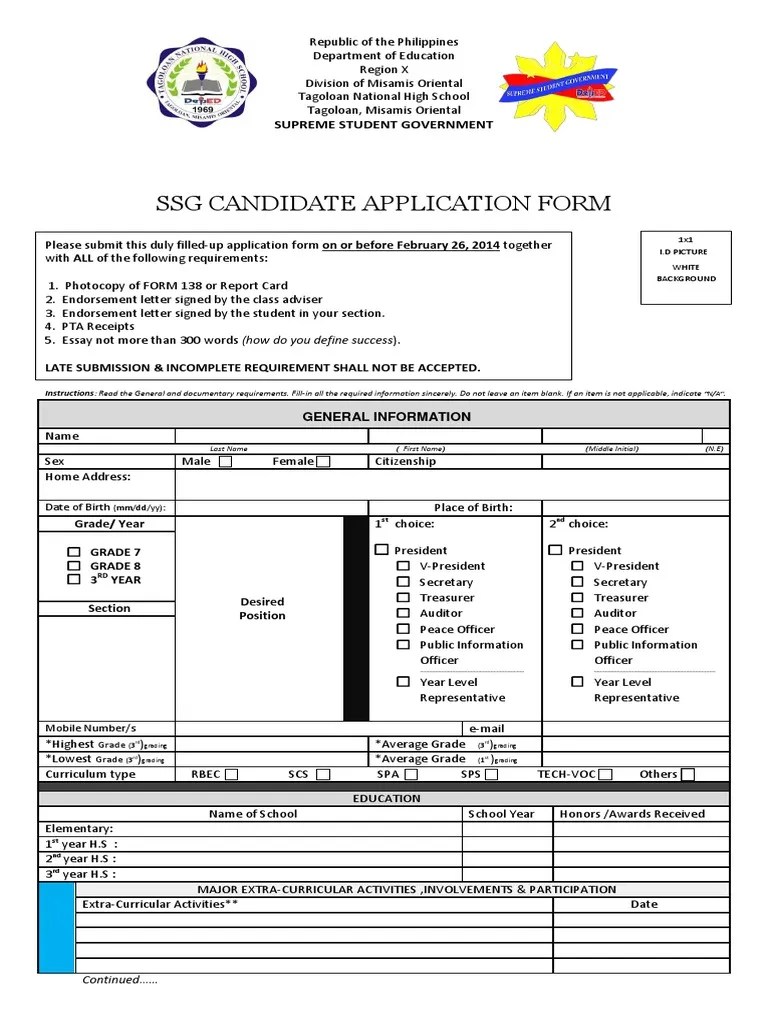 SSG Candidate Application Form PDF