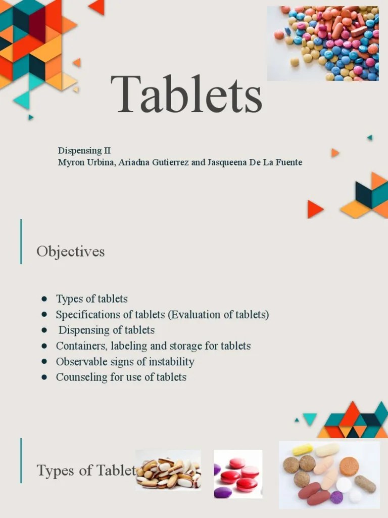 Types of Tablets, manufacture and dispensing PDF Tablet (Pharmacy