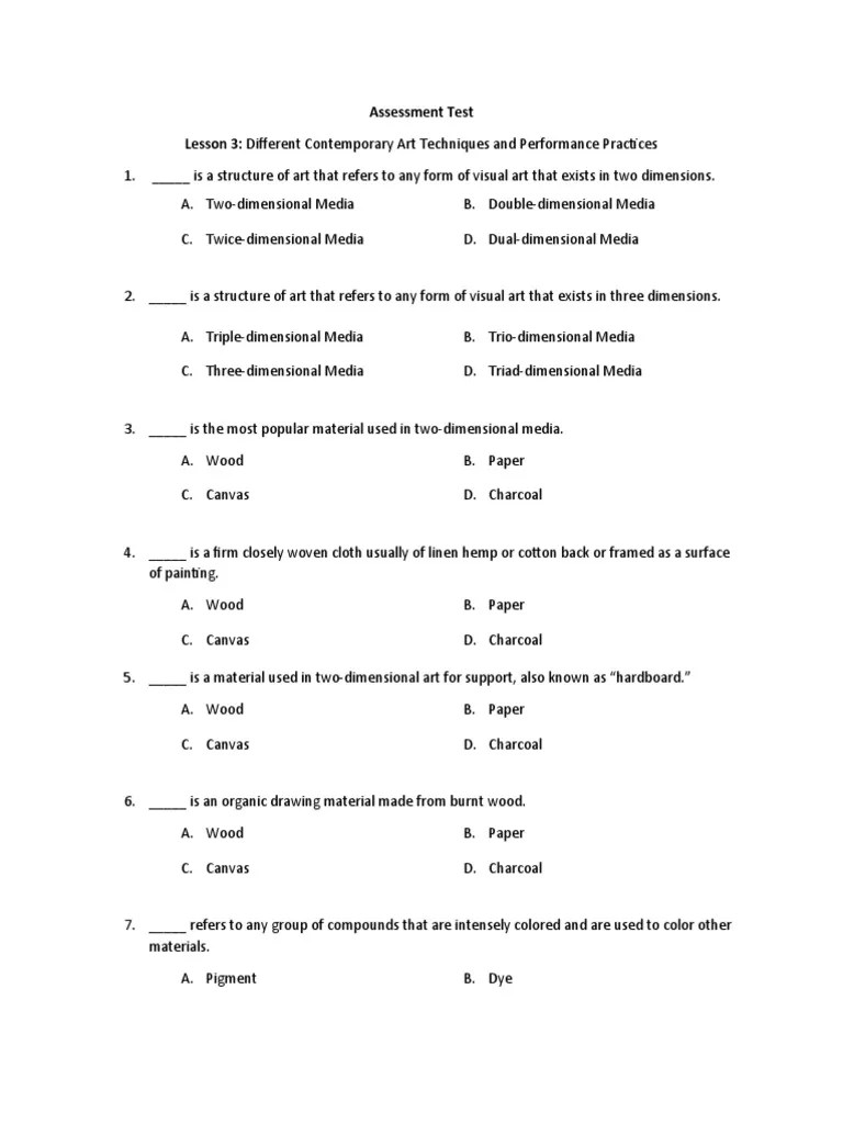 Contemporary Arts Quiz PDF