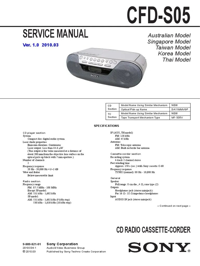 Sony cfd-s05 Ver1.0 SM | PDF | Soldering | Frequency Modulation