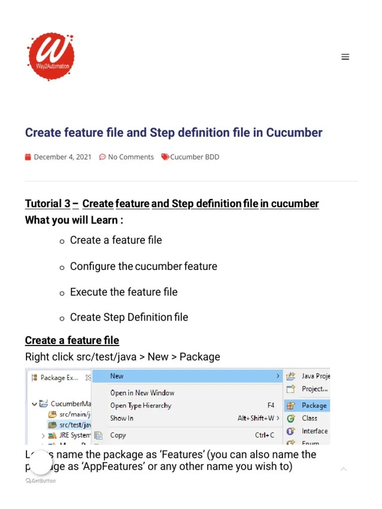 Create Feature File and Step Definition File in Cucumber Way2Automation PDF Selenium