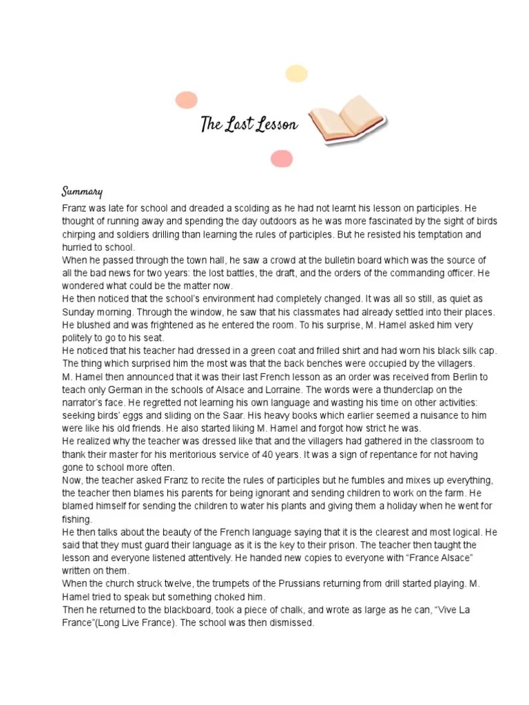 The Last Lesson Summary PDF