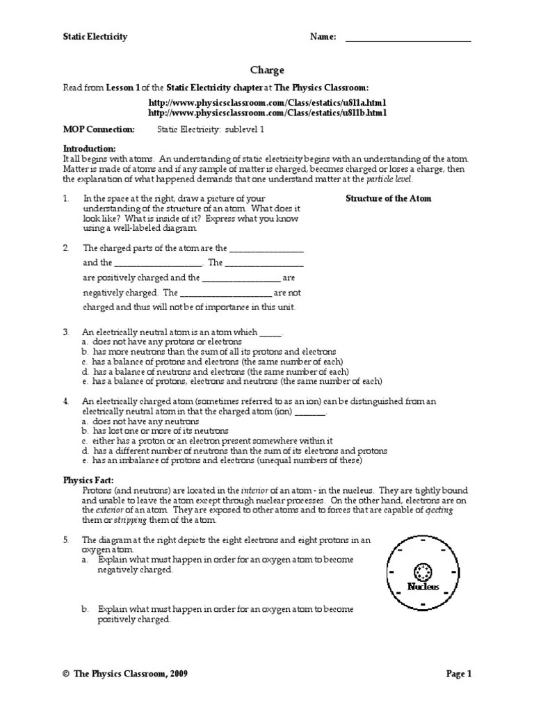 Electrostatics Packet Worksheets | PDF | Electric Charge | Atoms
