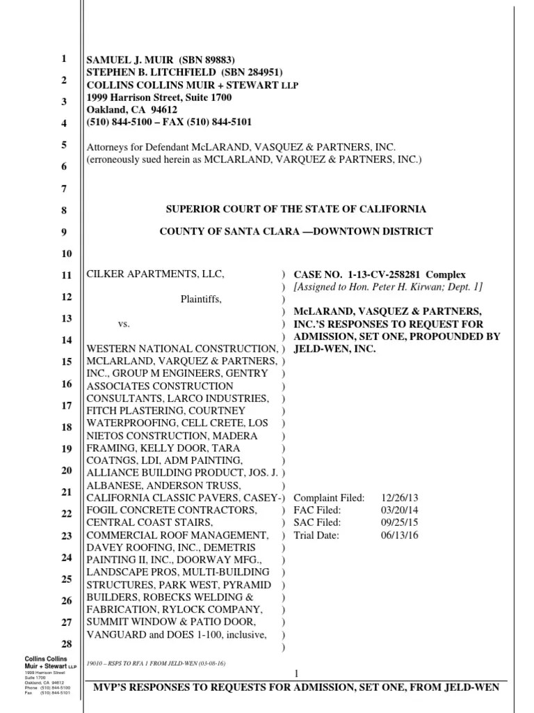 (Assigned To Hon. Peter H. Kirwan Dept. 1) 19010 RSPS TO RFA 1 FROM