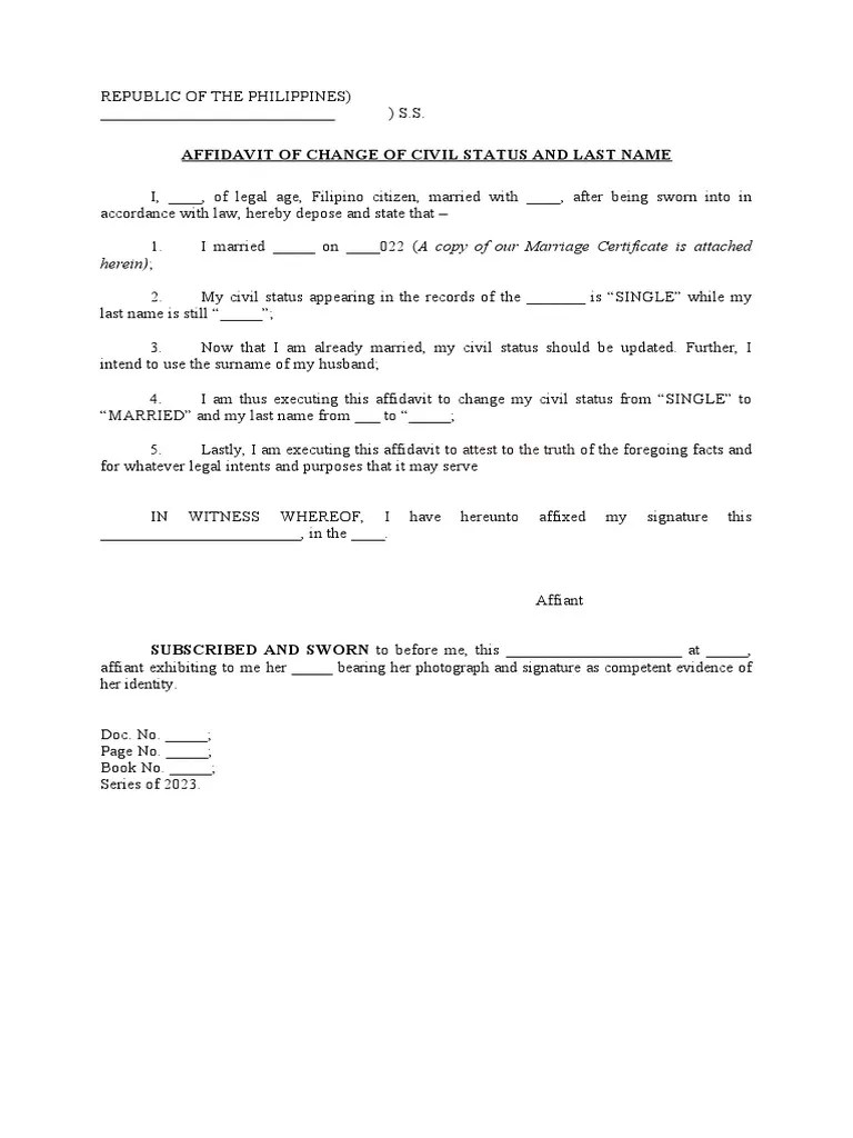 Affidavit of Change of Civil Status and Last Name__sample PDF