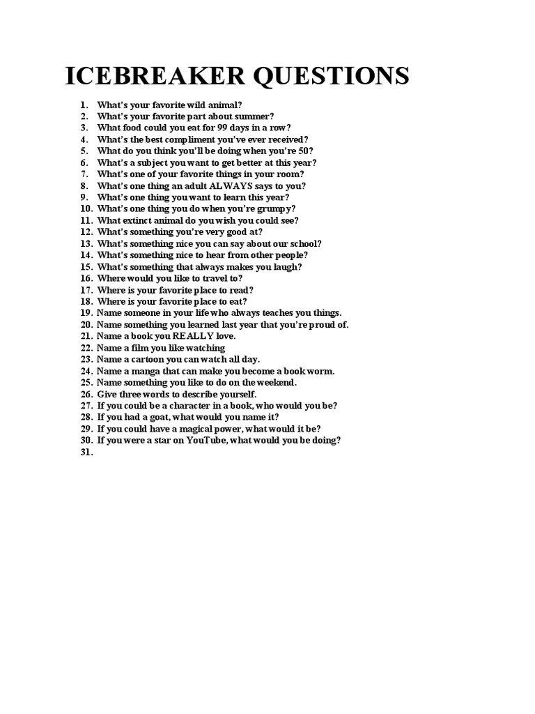 ICE BREAKER QUESTIONS PDF