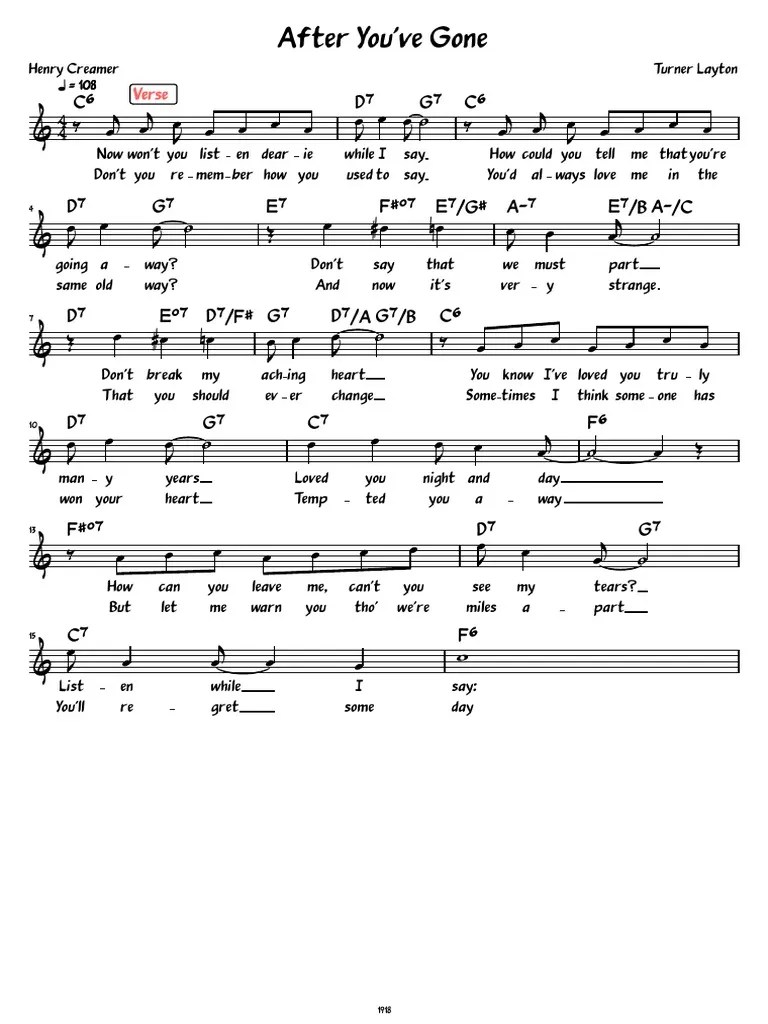 After Youve Gone Lead Sheet With Lyrics PDF