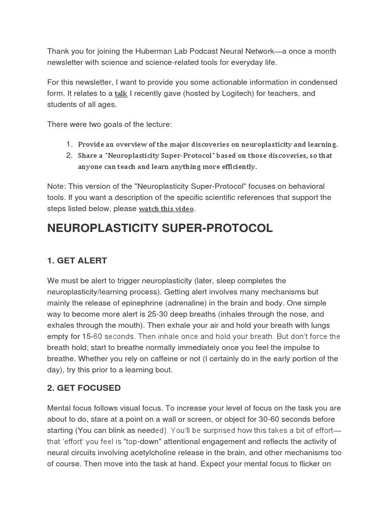 Neuroplasticity Protocol Huberman PDF Reward System Brain