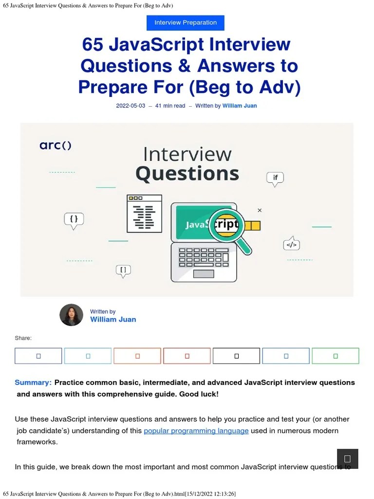 65 JavaScript Interview Questions & Answers To Prepare For (Beg To Adv