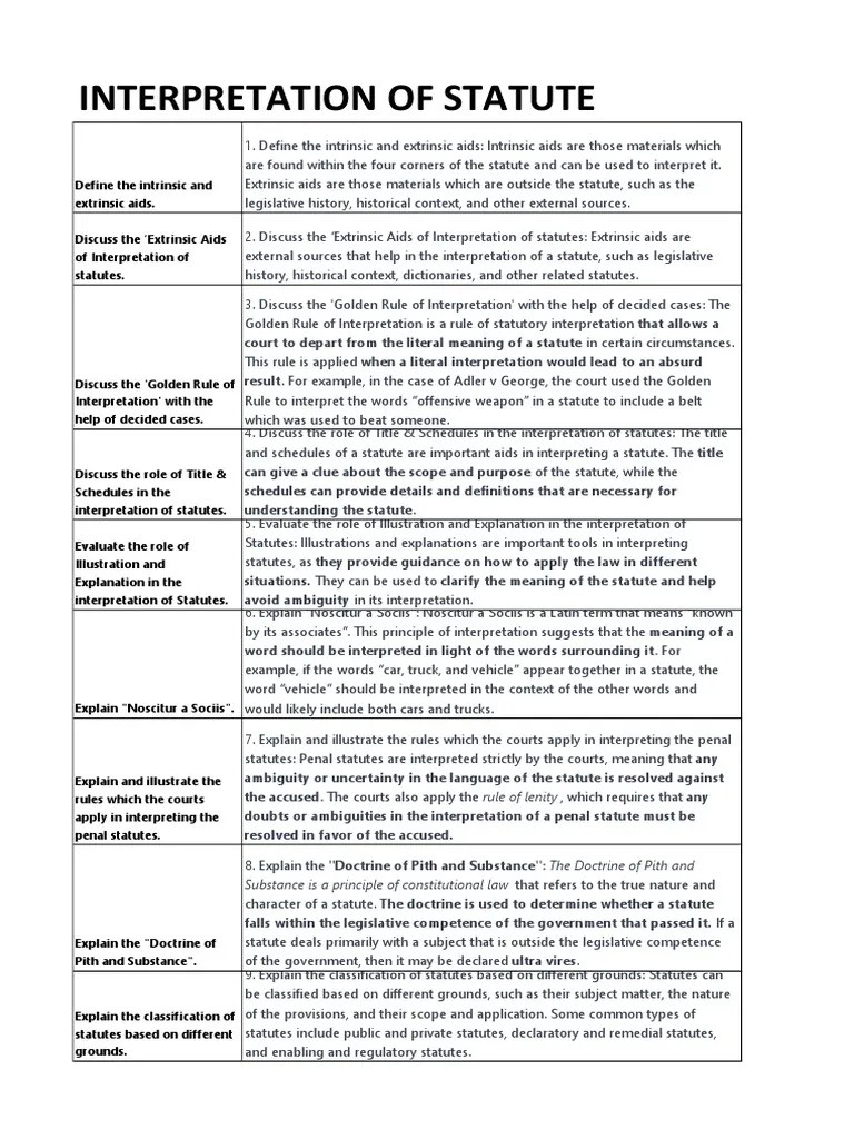INTERPRETATION OF STATUTE PDF Statutory Interpretation Constitution