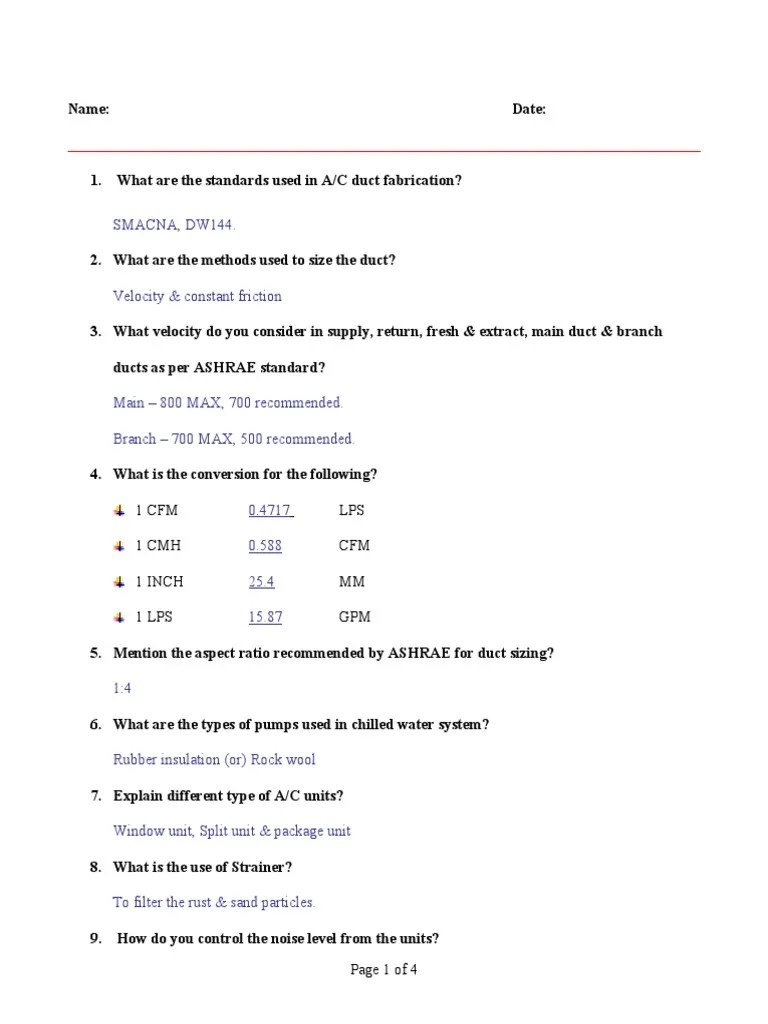 HvacQuestion & Answer PDF Duct (Flow) Pump