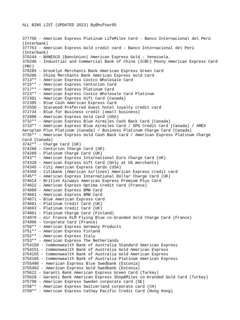 All Bin List Check 2023 PDF Debit Card American Express