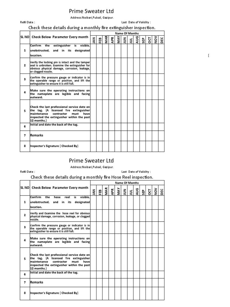 Fire Hose Reel Checklist PDF