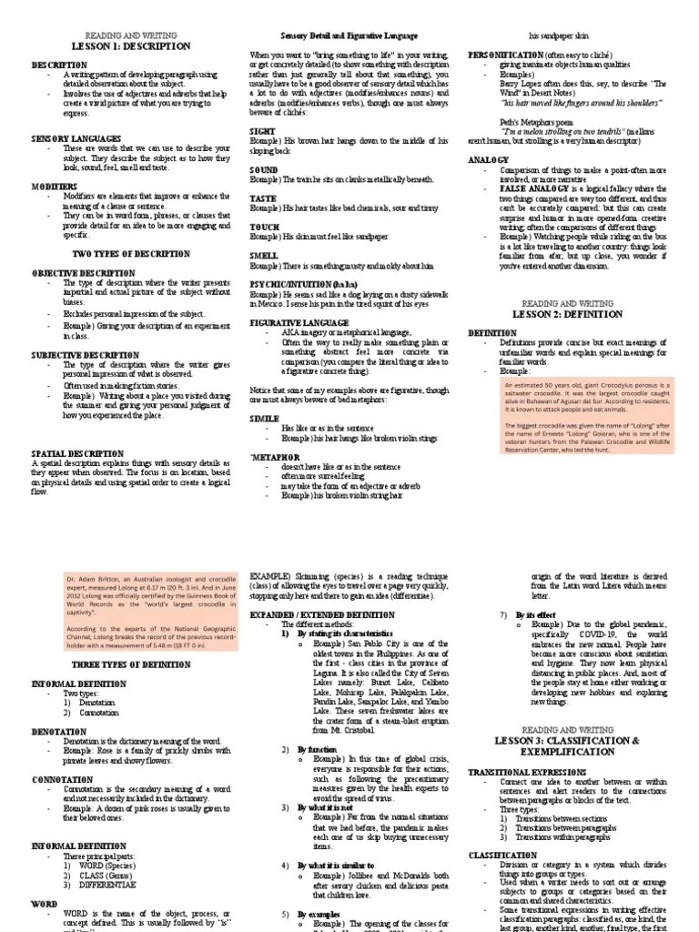 Reading and Writing Lesson 1 PDF Causality Narration
