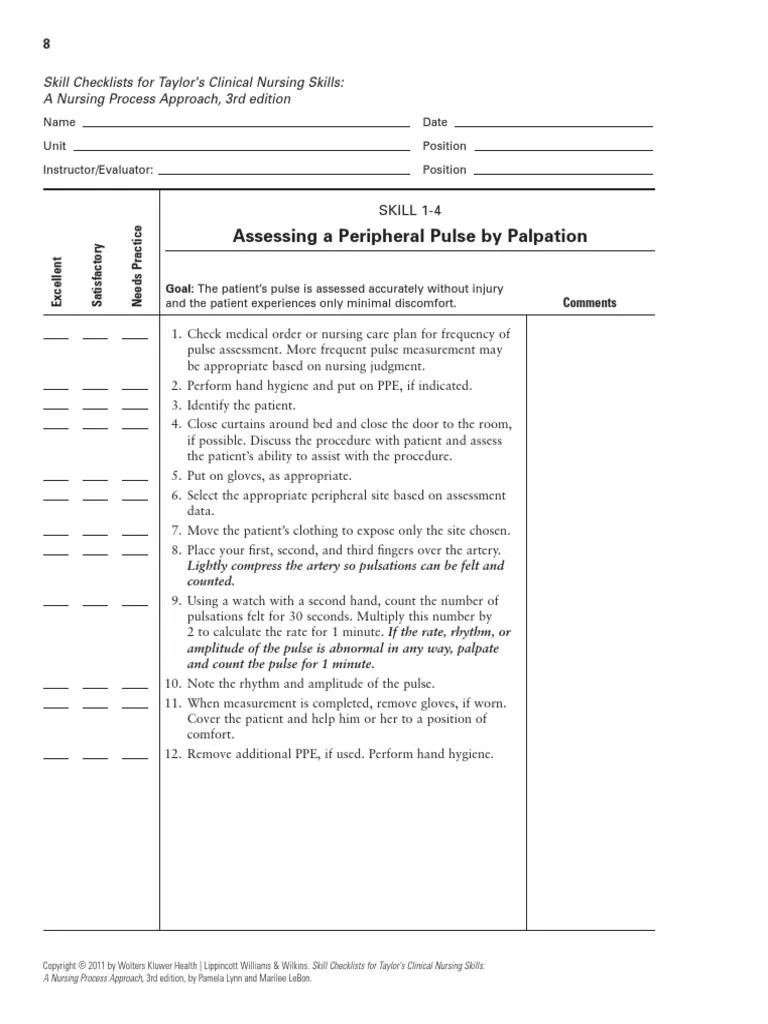 Assessing a Peripheral Pulse by Palpation PDF Pulse Health Care