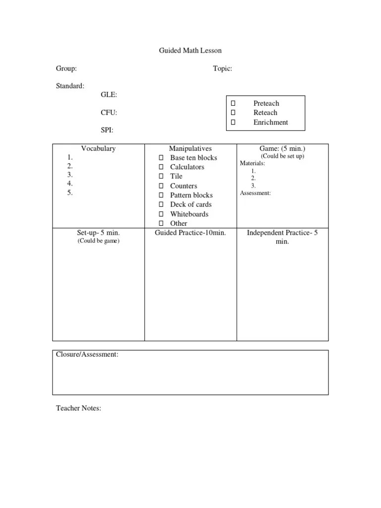 Small Group Math Lesson Plan Template1 PDF