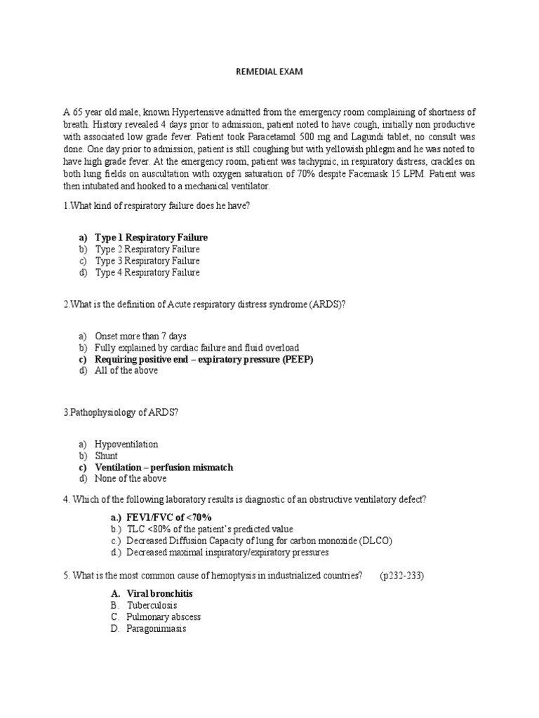 REMEDIAL EXAM Answer Key | PDF | Thyroid Stimulating Hormone | Asthma