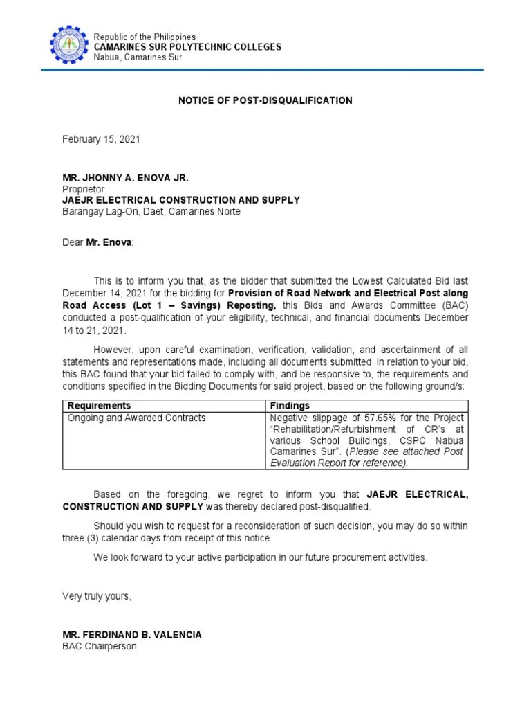 Notice of Post Qualification PDF
