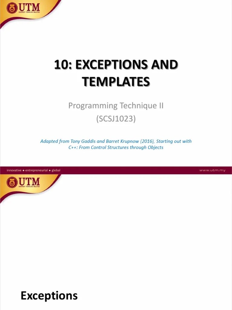 10 Exceptions and Templates Update 15may2018 PDF Class