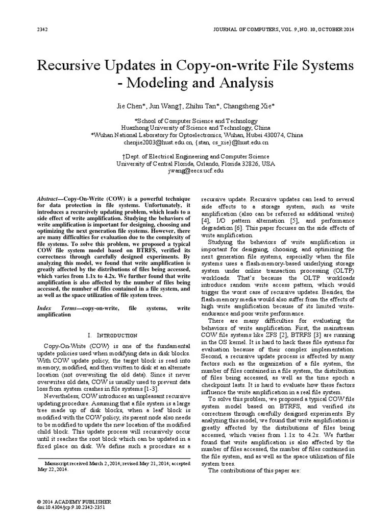 Recursive Update in CopyOnWrite Filesystem PDF File System Computer Hardware
