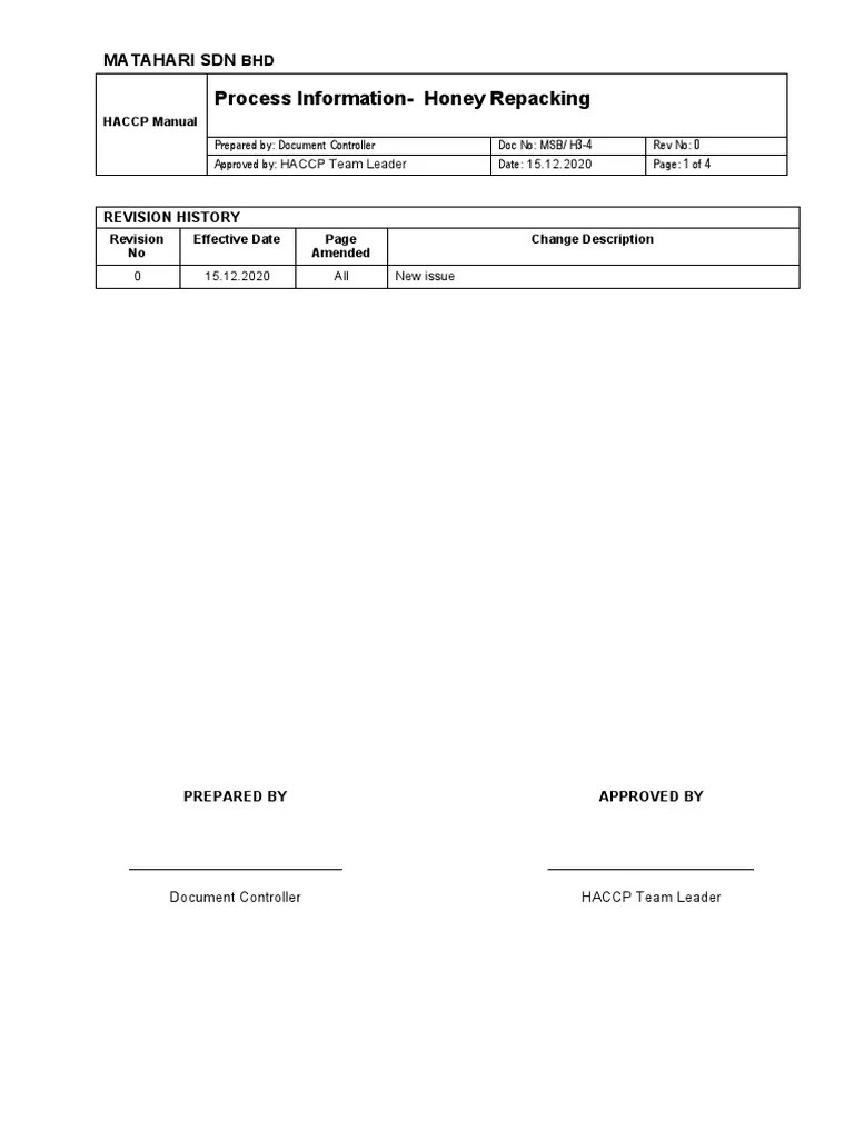 H34 ProcessInfo Honey PDF Materials Secondary Sector Of The Economy