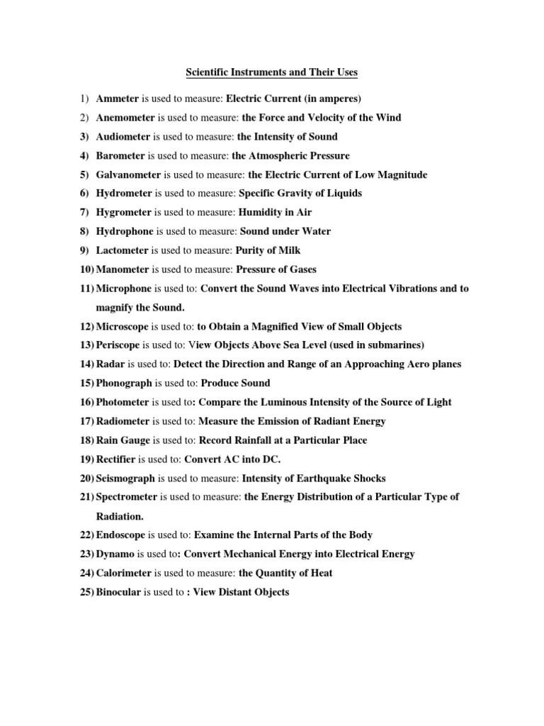 Scientific Instruments and Their Uses PDF Measuring Instrument Sound