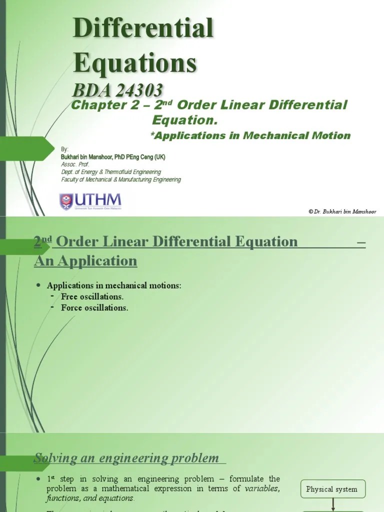 Chapter 2 2nd Order Linear Differential Equation With Constant